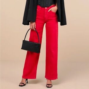 Lulus Red High-Rise Wide-Leg Jeans